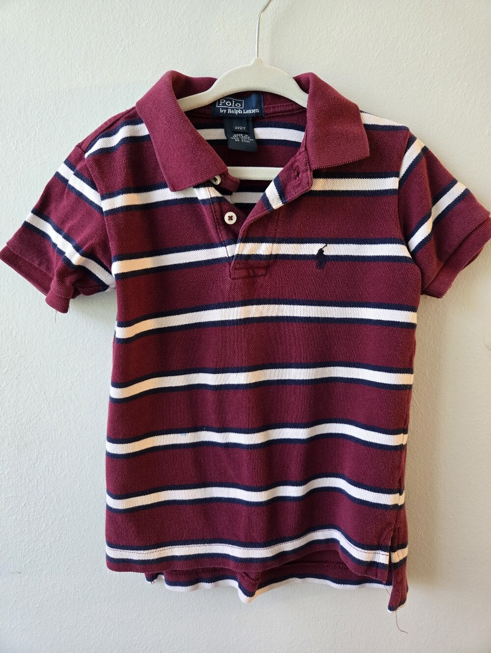 Polo by Ralph Lauren Burgundy Navy White Striped Boys Polo